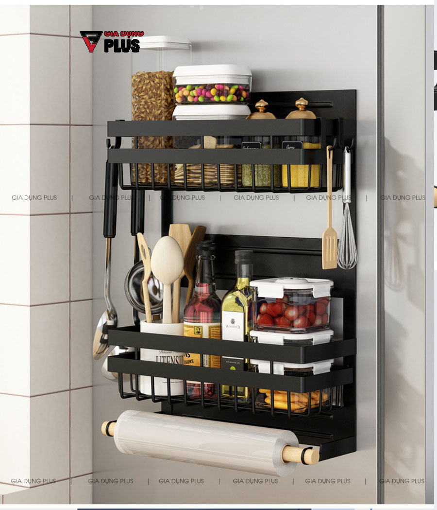 Phiên bản 2 tầng với không gian đựng đồ lớn và thoải mái sử dụng hơn  | Kệ đựng đồ đa năng treo hông tủ lạnh bằng nam châm vĩnh cữu thông minh Nanjie