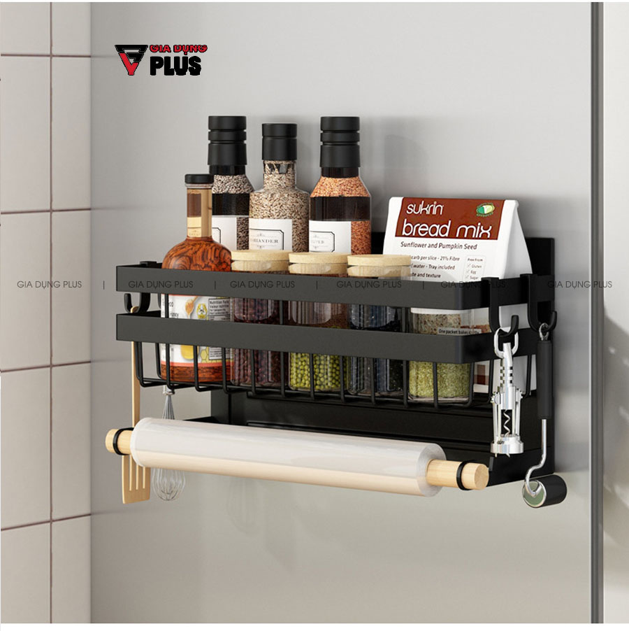 Phiên bản 1 tầng với màu đen sang trọng và sạch sẽ  | Kệ đựng đồ đa năng treo hông tủ lạnh bằng nam châm vĩnh cữu thông minh Nanjie