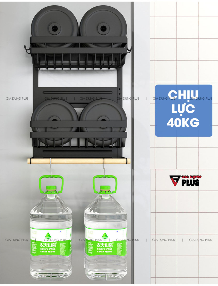 Chắc chắn và chịu lực lên tới 40KG mà không cần khoan đục dán  | Kệ đựng đồ đa năng treo hông tủ lạnh bằng nam châm vĩnh cữu thông minh Nanjie