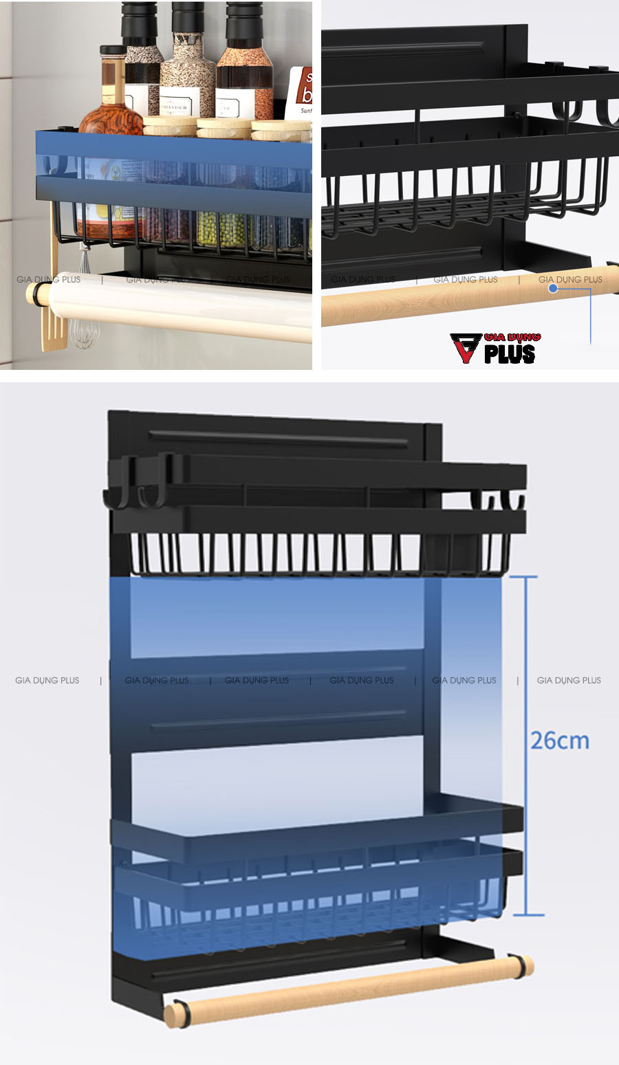 Các thiết kế tiện lợi và đa năng như thành gia vị cao, khoảng cách giữa 2 tầng lớn dễ để các chai lọ cao  | Kệ đựng đồ đa năng treo hông tủ lạnh bằng nam châm vĩnh cữu thông minh Nanjie