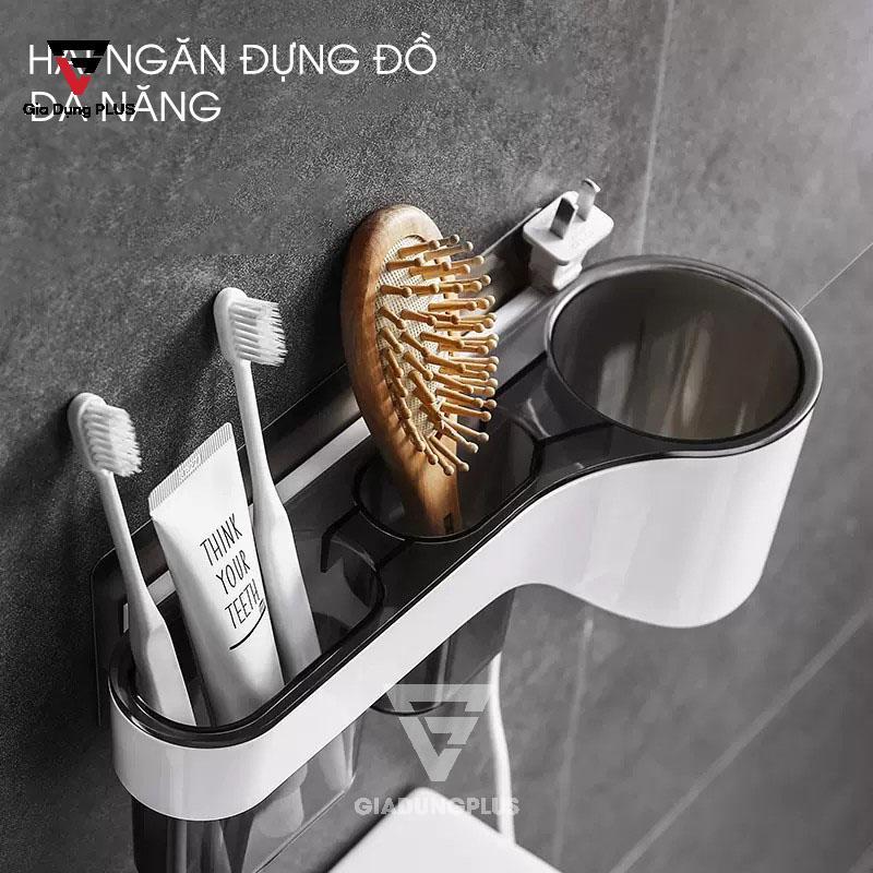Kệ đựng máy sấy tóc dán tường 2 ngăn ShuangQuing | Gồm 2 ngăn phụ để đồ