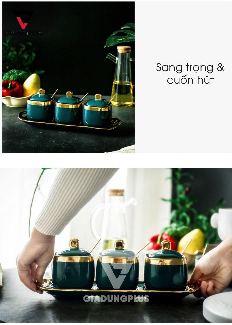 Bộ Ba Hũ Gia Vị Sứ Đặt Bàn Cao Cấp - Màu Xanh Ngọc Phỉ Thuý - Gốm Sứ Thủ Công của Baike |  Sang trọng và cao cấp