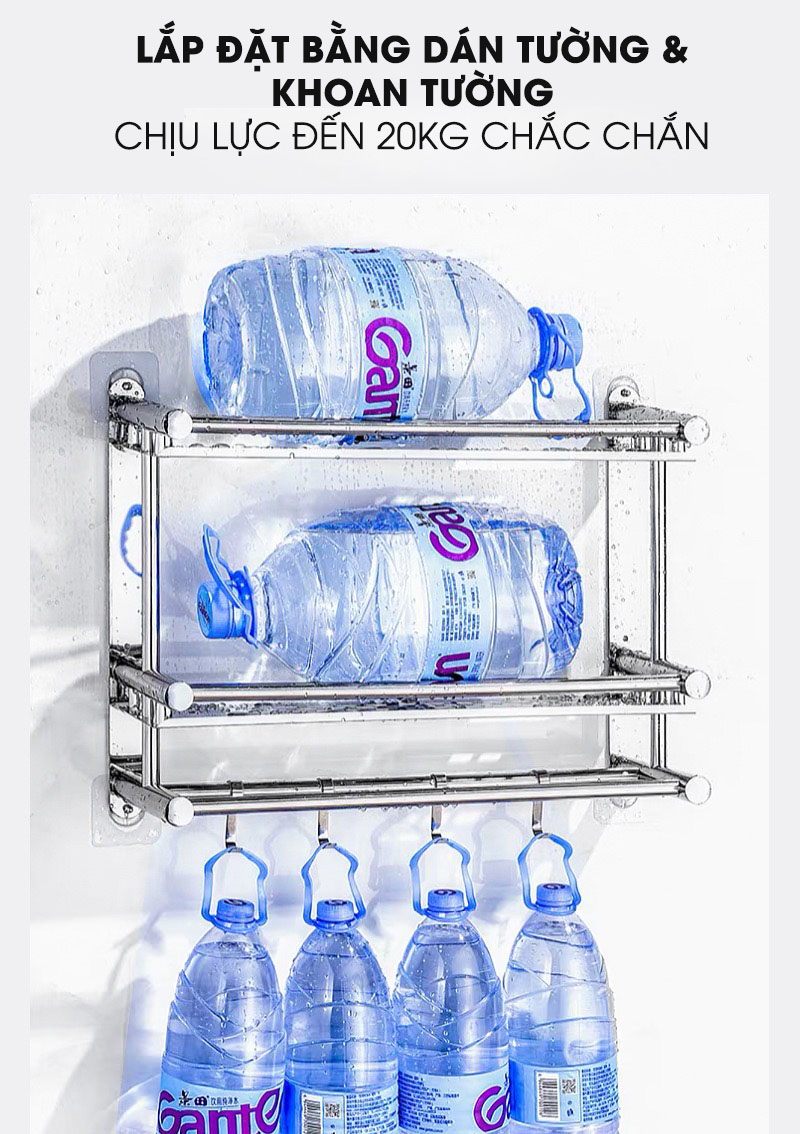 Kệ đựng đồ đa năng inox, kèm thanh treo khăn cho phòng tắm Moyang | Chịu lực đến 20kg, có cả khoan và dán tường