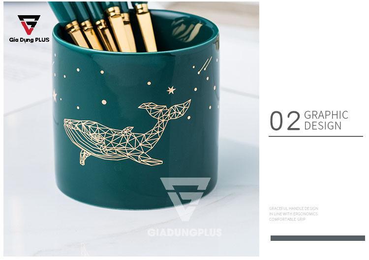 Bộ Ống Đựng Nĩa, Muỗng Bằng Sứ + 6 Nĩa Inox 304 Màu Xanh Lưu Ly QianHuiju | Ống đựng làm bằng sứ, trang trí rất đẹp