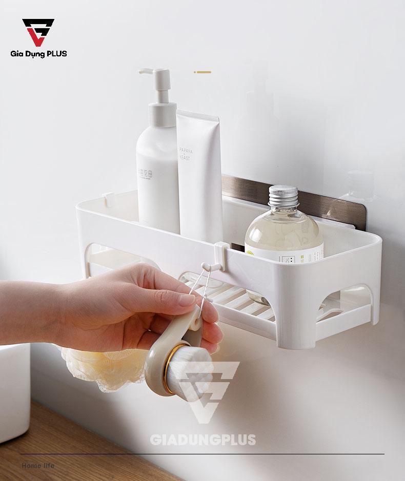 Kệ nhựa ABS chữ nhật dán tường,đa năng màu trắng của ShuangQuing | Có móc treo kèm theo tiện ích