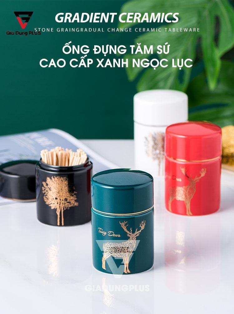 Hộp đựng tăm xỉa răng bằng sứ, xanh ngọc lục Qianhuiju | Đẹp và sang trọng, đẳng cấp từ vật dụng nhỏ bé
