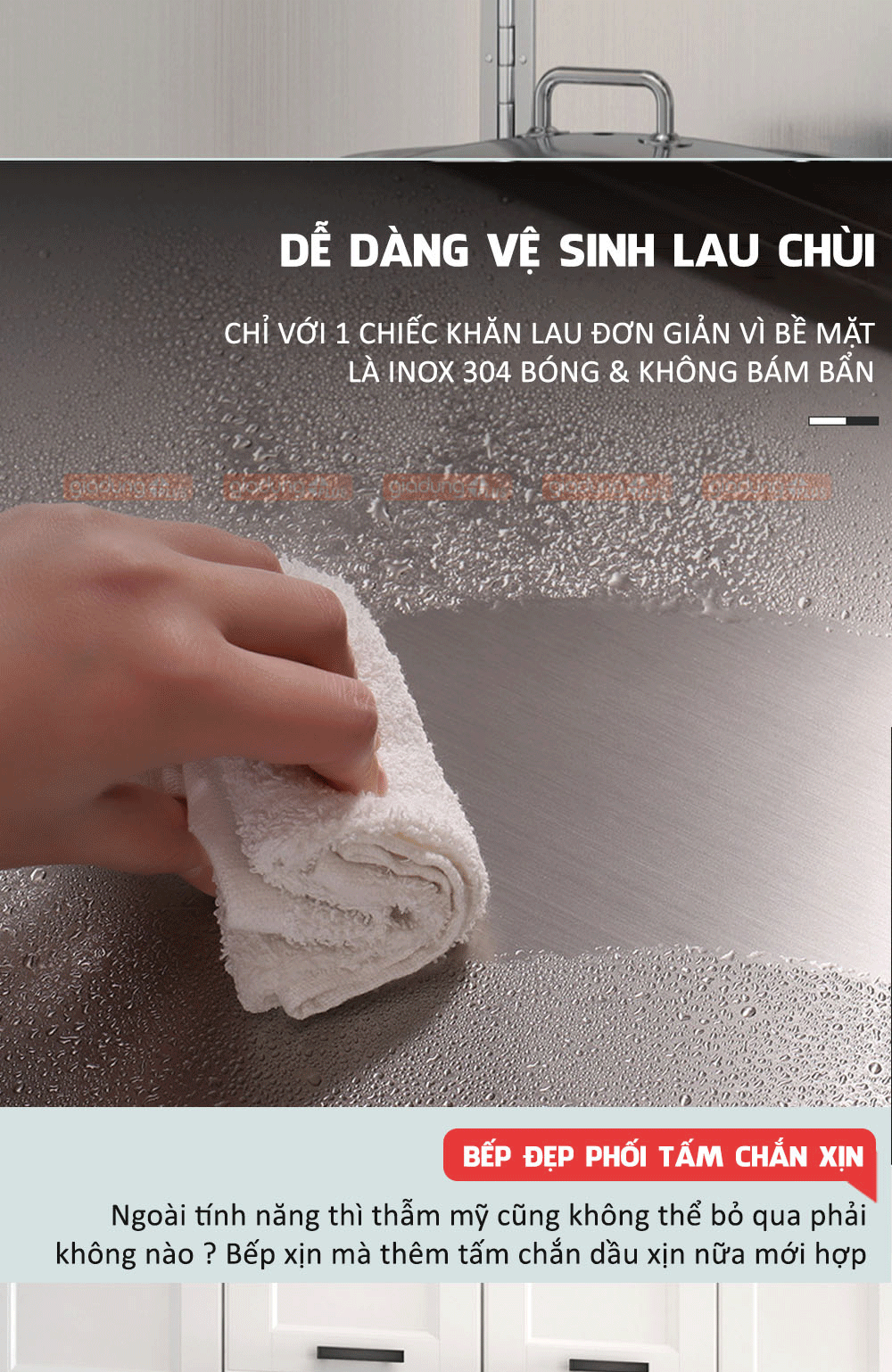 Dễ dàng lau sạch bề mặt vì nó là inox 304 cao cấp, chống gỉ và dính bẩn