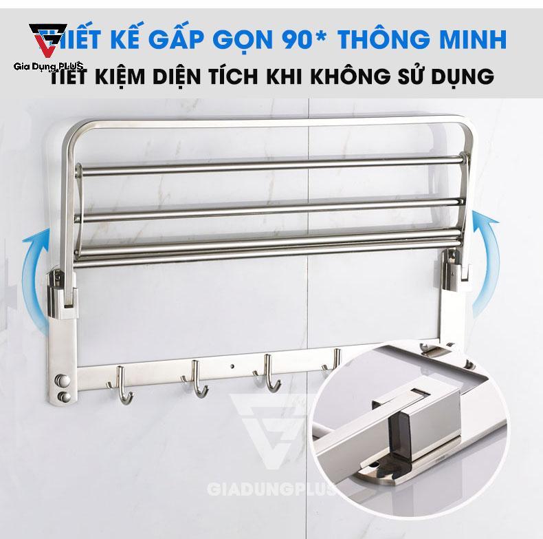 Kệ giá để khăn INOX 304 dán tường gấp gọn 90 độ thông minh Moyang | Tiết kiệm diện tích với thiết kế gấp gọn 90 độ