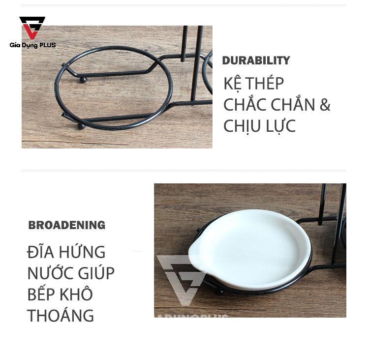 Ống đựng đũa muỗng sứ đặt bàn (màu trắng) Qianhuiju | Phần kệ thép và đĩa hứng nước