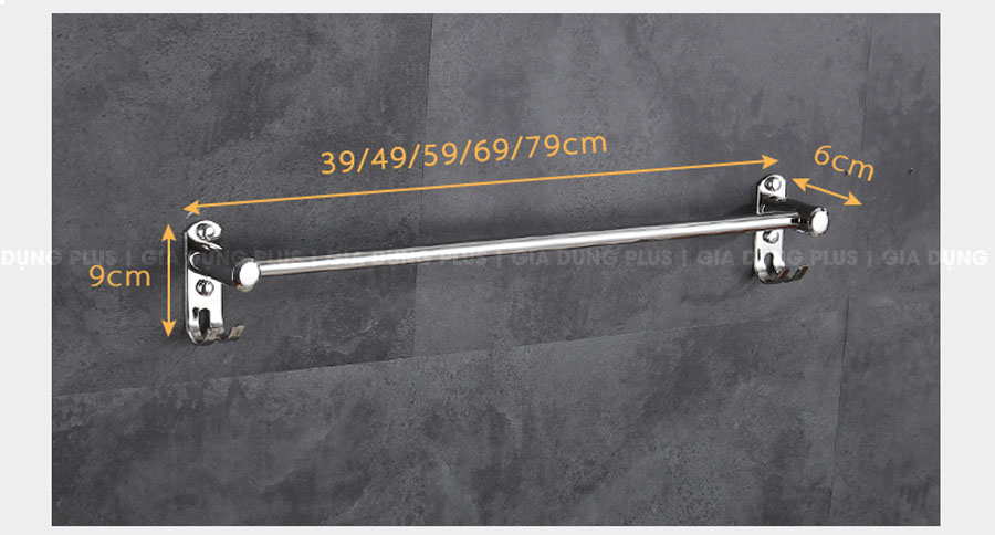 Thanh treo khăn tắm, khăn mặt inox 304 dán tường Moyang | Kích thước sản phẩm