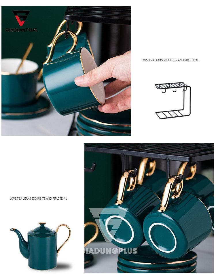 Bộ Ấm Trà Cao Cấp & Cực Đẹp Bằng Sứ - Màu Xanh Ngọc Lục Bảo Sang Trọng - Phong Cách Quý Tộc Bắc Âu | Có giá đựng ly và tách kèm theo tiện lợi