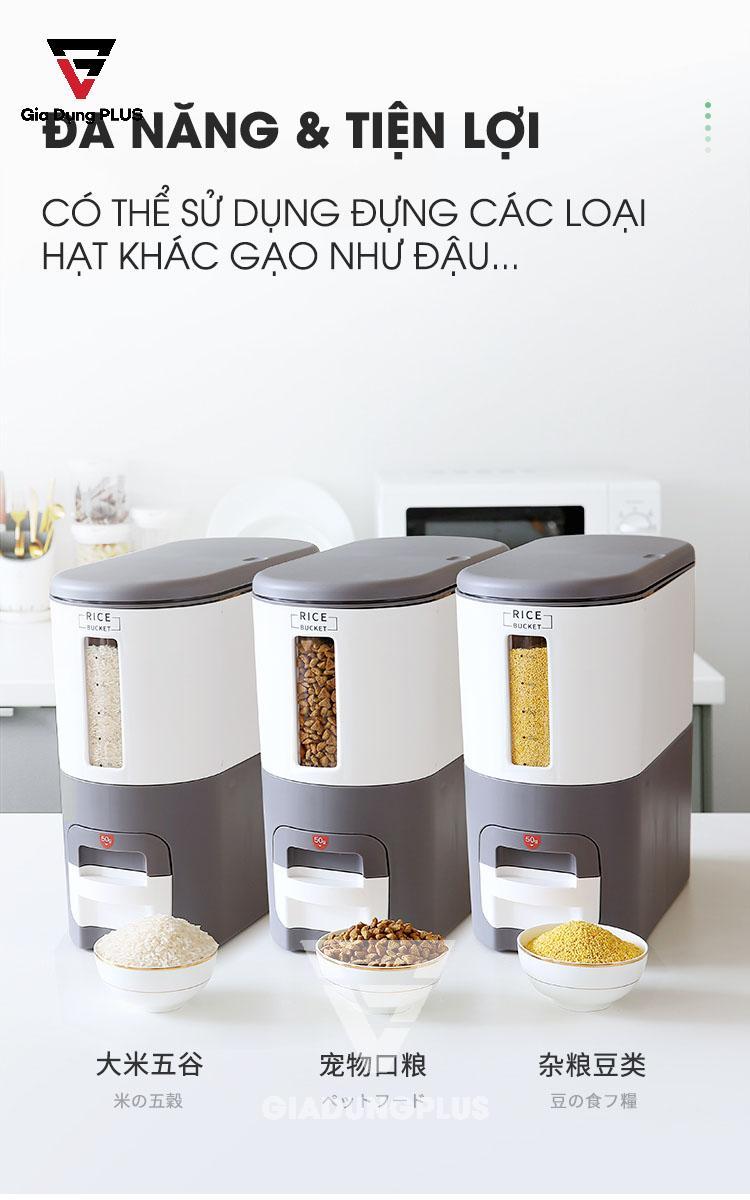 Thùng đựng gạo 6kg phong cách Nhật Bản của Jianxia | Đa năng có thể đựng gạo, đậu đen, đậu xanh...