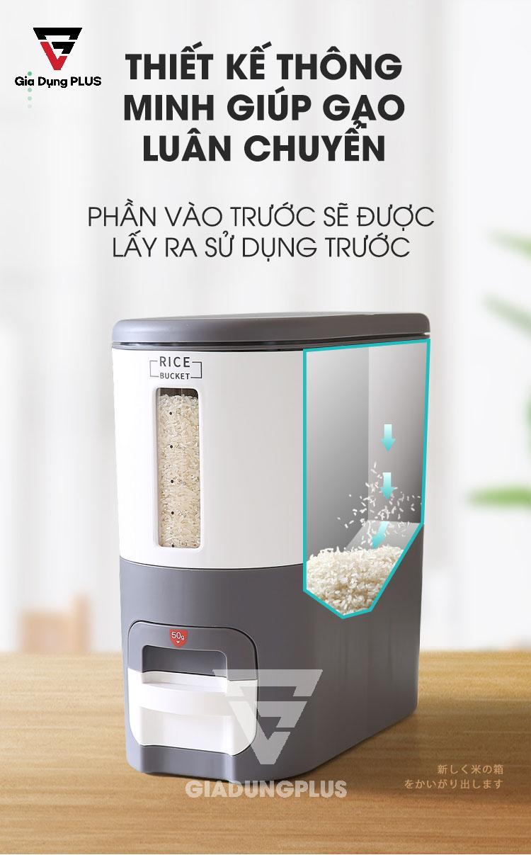 Thùng đựng gạo 6kg phong cách Nhật Bản của Jianxia | Thiết kế thông minh giúp gạo luôn luân chuyển trong thùng