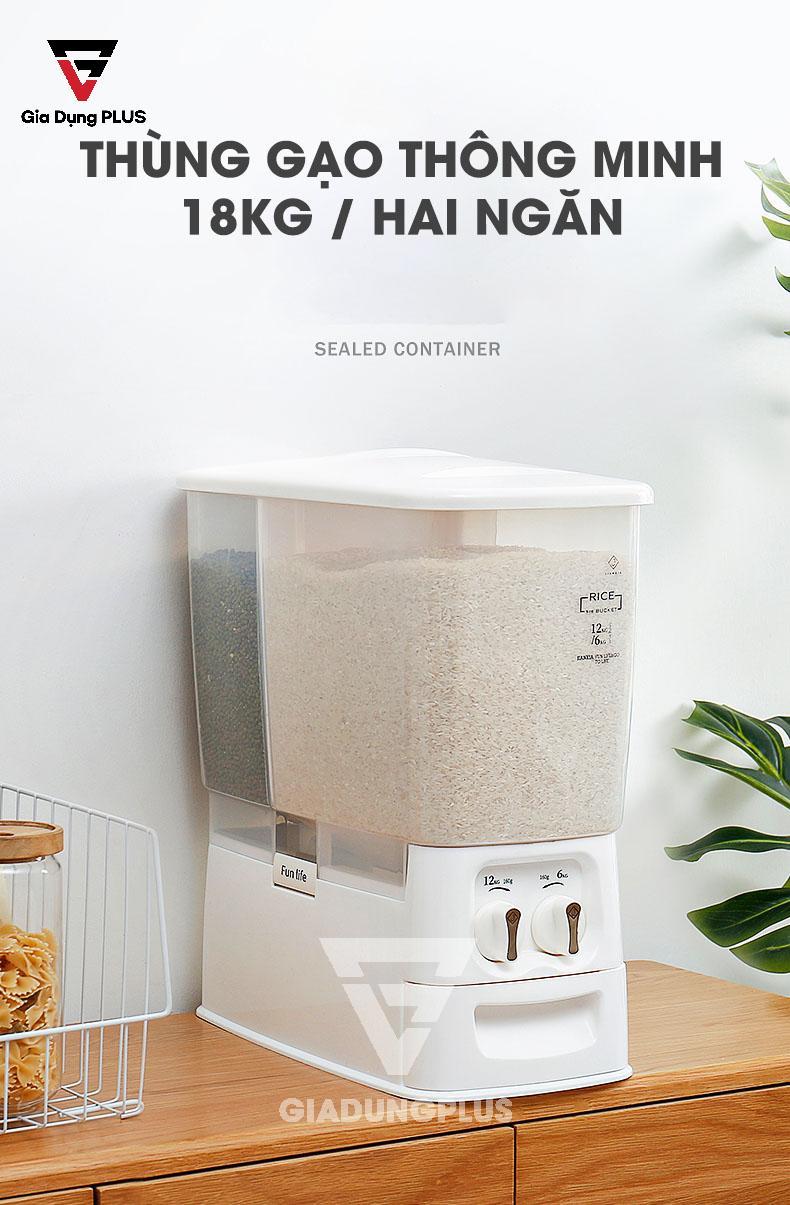 Thùng gạo thông minh hai ngăn 18kg Jianxia | Đẹp, tinh tế và sang trọng