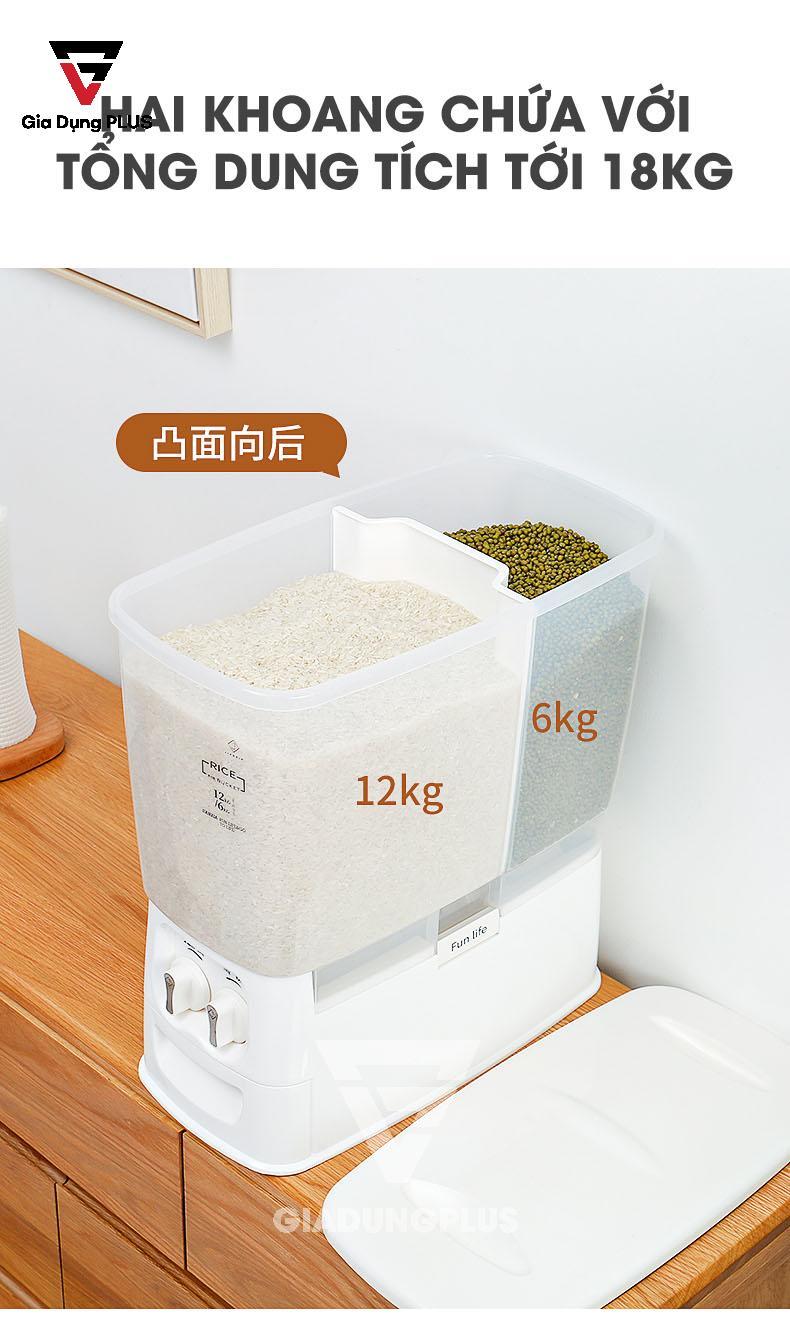 Thùng gạo thông minh hai ngăn 18kg Jianxia | Dung tích lớn 18kg gồm 2 khoang 12kg và 6kg