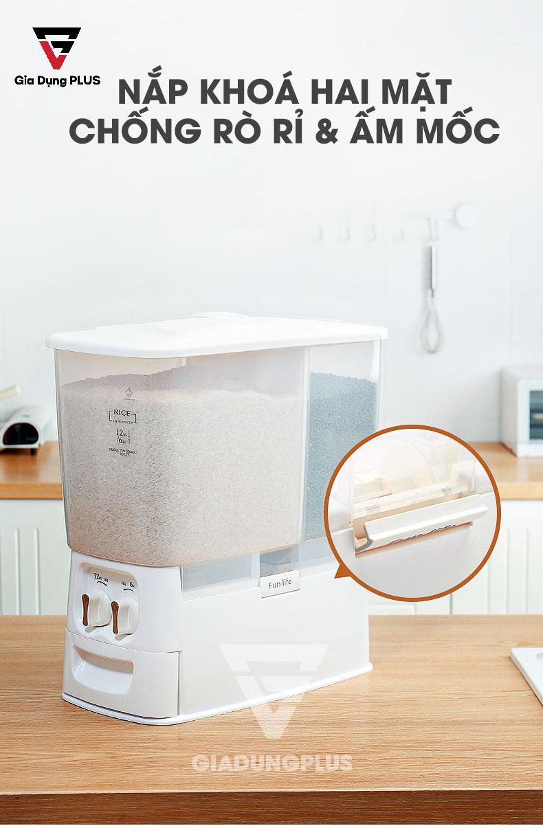 Thùng gạo thông minh hai ngăn 18kg Jianxia | Có nắp kín chống ẩm và côn trùng hiệu quả