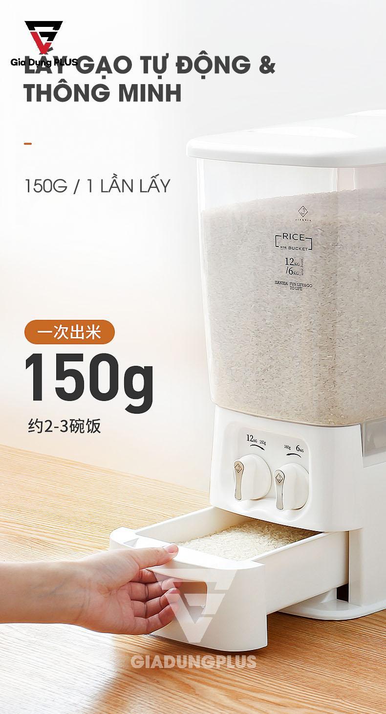 Thùng gạo thông minh hai ngăn 18kg Jianxia | Đong gạo thông minh với 150g/ lần lấy