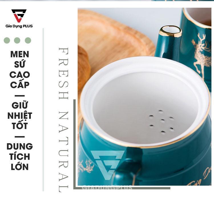 Bộ Ấm Trà Gốm Sứ Sang Trọng Màu Xanh Ngọc Lục Bảo Cao Cấp Qianhuiju | Giữ nhiệt tốt với nắp đậy của ấm trà