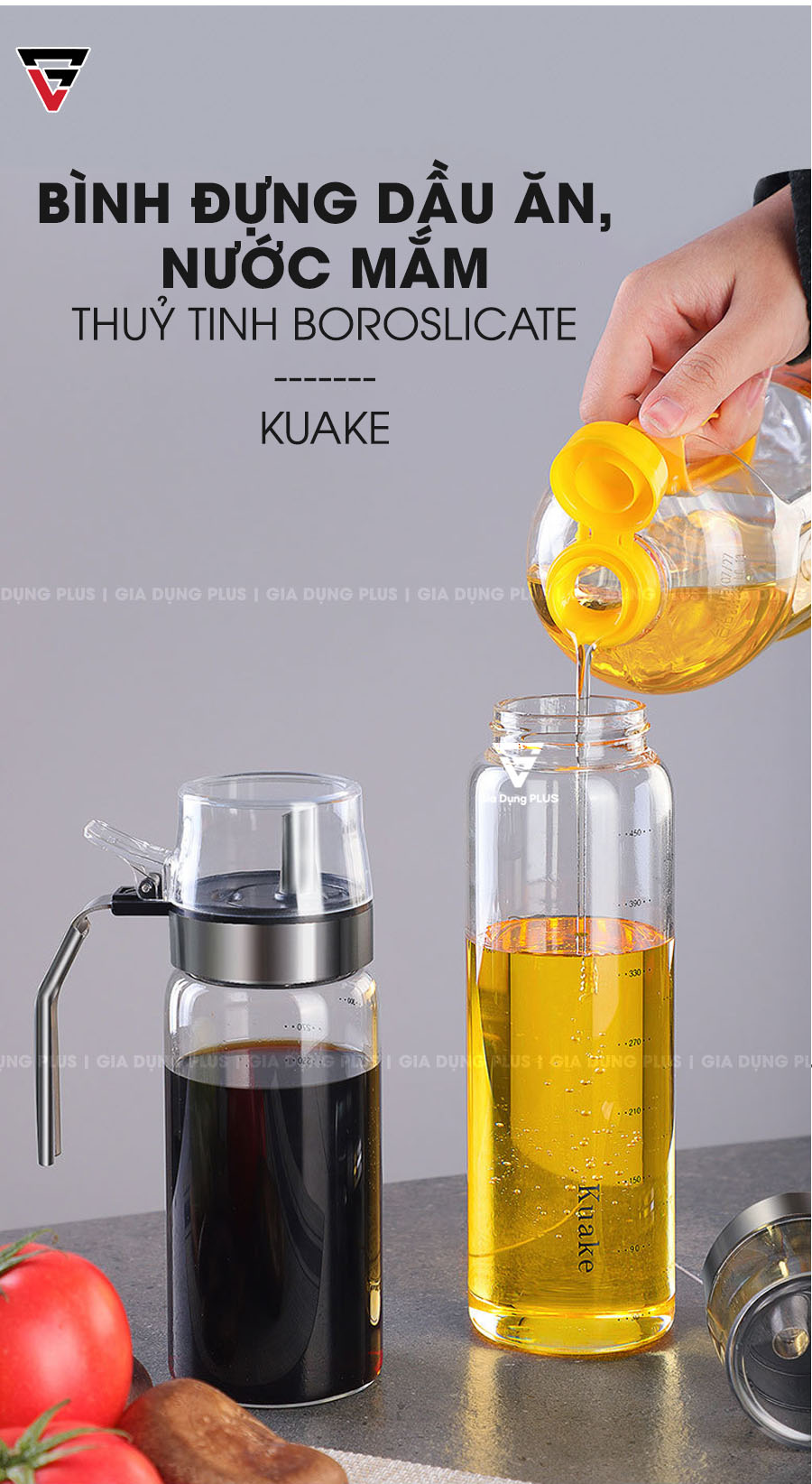 Chai Thuỷ Tinh Đựng Dầu Ăn, Nước Mắm Chống Rò Rỉ Thuỷ Tinh Borosilicate, Có Nắp Đậy Kín | KUAKE