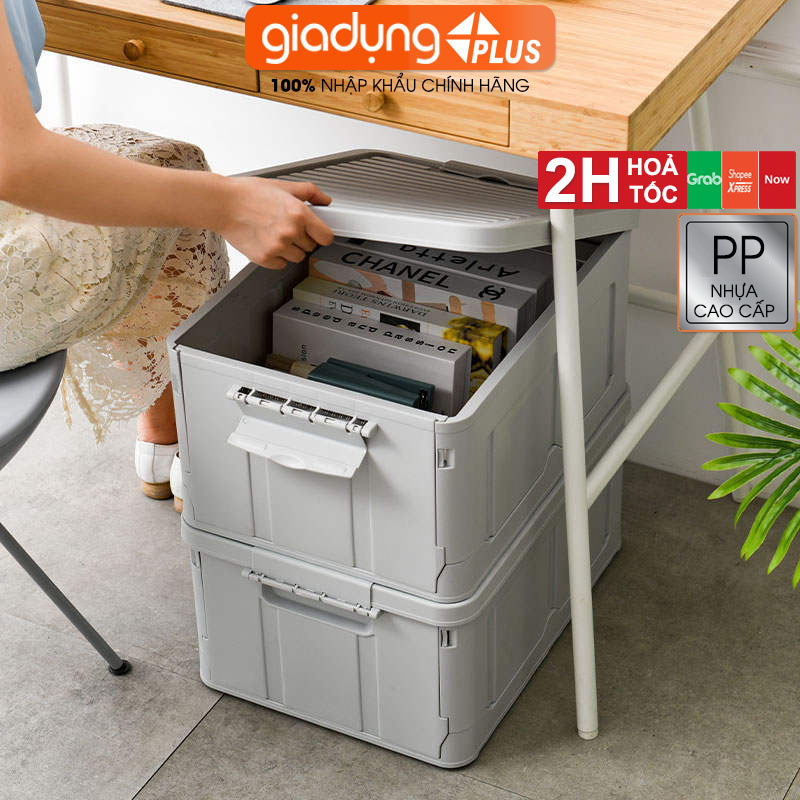 Thùng Nhựa PP Đựng Đồ Gấp Gọn, Có Nắp Đậy Kín Gấp Gọn Thông Minh 38L Đựng Sách, Quần Áo, Đồ Chơi Đa Năng LAZYDO (LZ-0512) - gia dụng plus