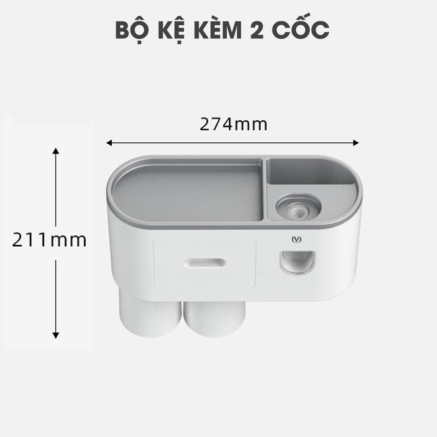 Bộ kệ nhả kem đánh răng tự động kèm cốc dán tường của Ecoco | Kích thước của bộ