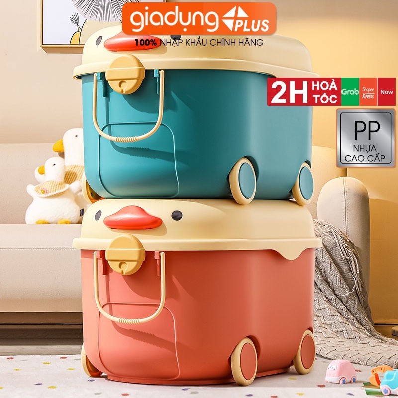 Thùng Nhựa PP 80 Lít Đựng Đồ Đa Năng - Nắp Đậy Có Thể Xếp Lego - Có Tay Kéo & Bánh Xe Lăn