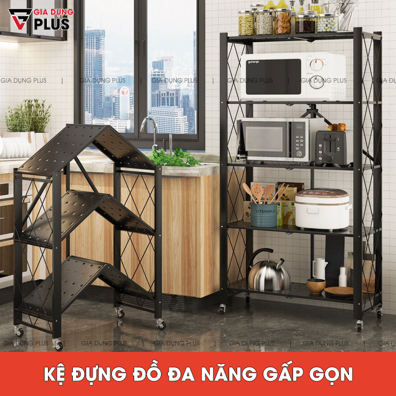 Kệ Đựng Đồ Đa Năng Gấp Gọn Cho Phòng Khách, Bếp, Tắm, Ngủ Cực Kỳ Tiện Lợi Bằng Thép Carbon Chắc Chắn | Nanjie - gia dụng plus