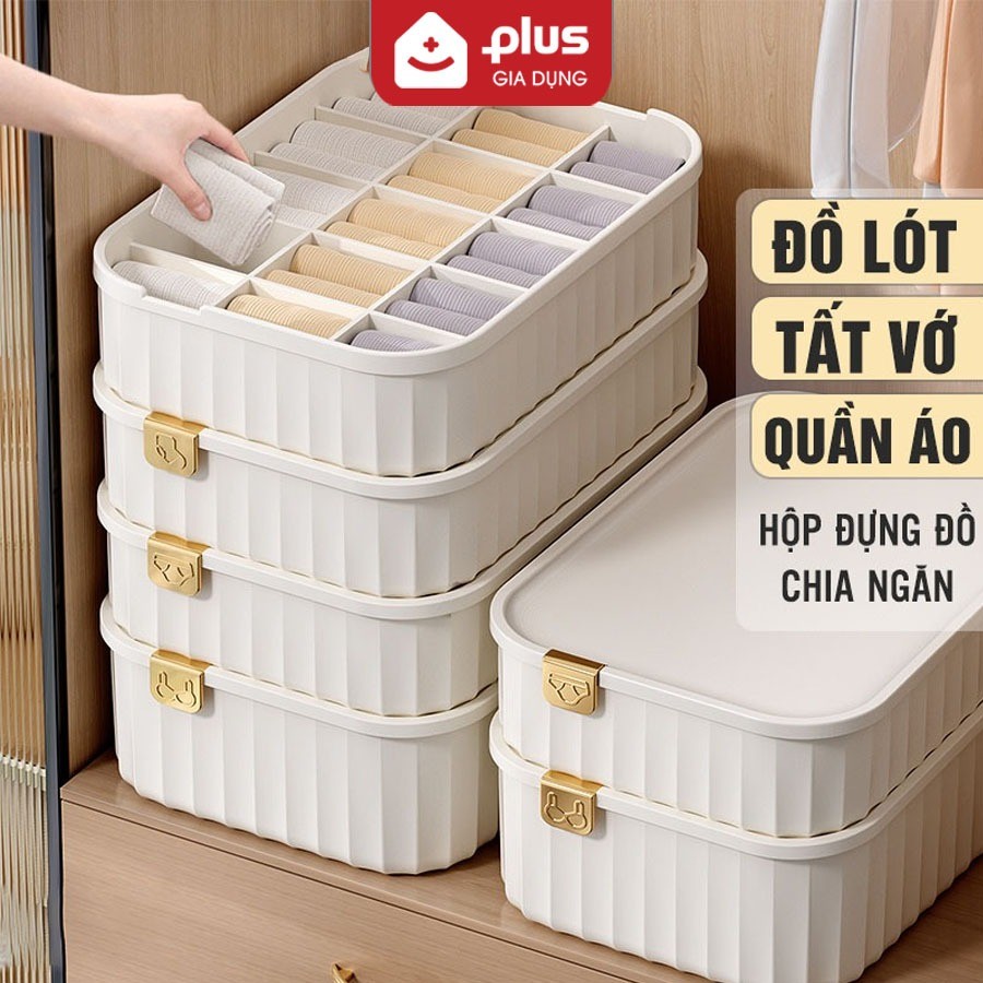 🔴OUTLET | Hộp đựng đồ lót, tất vớ, quần áo đa năng chia nhiều ngăn gọn gàng, có nắp đậy kín - nhựa PP cao cấp & chịu lực