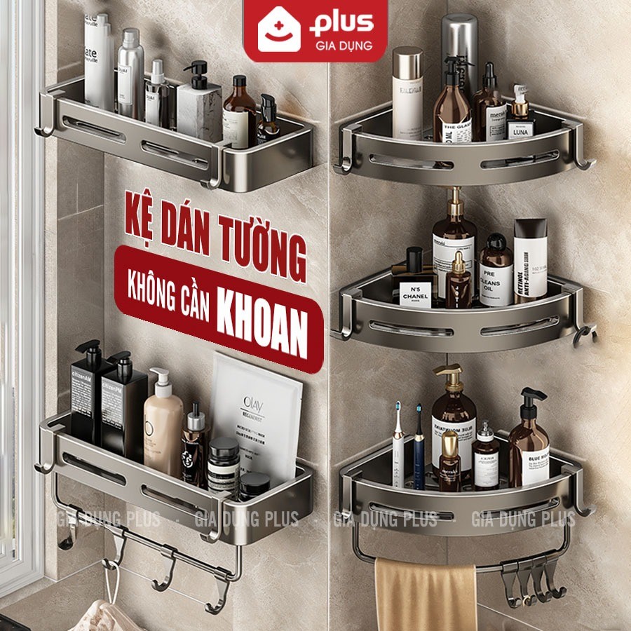 Kệ để đồ nhà tắm - kệ góc nhà tắm dán tường bằng keo hoặc ốc vít(tặng kèm keo dán, bộ ốc vít) LTENG ER-0725