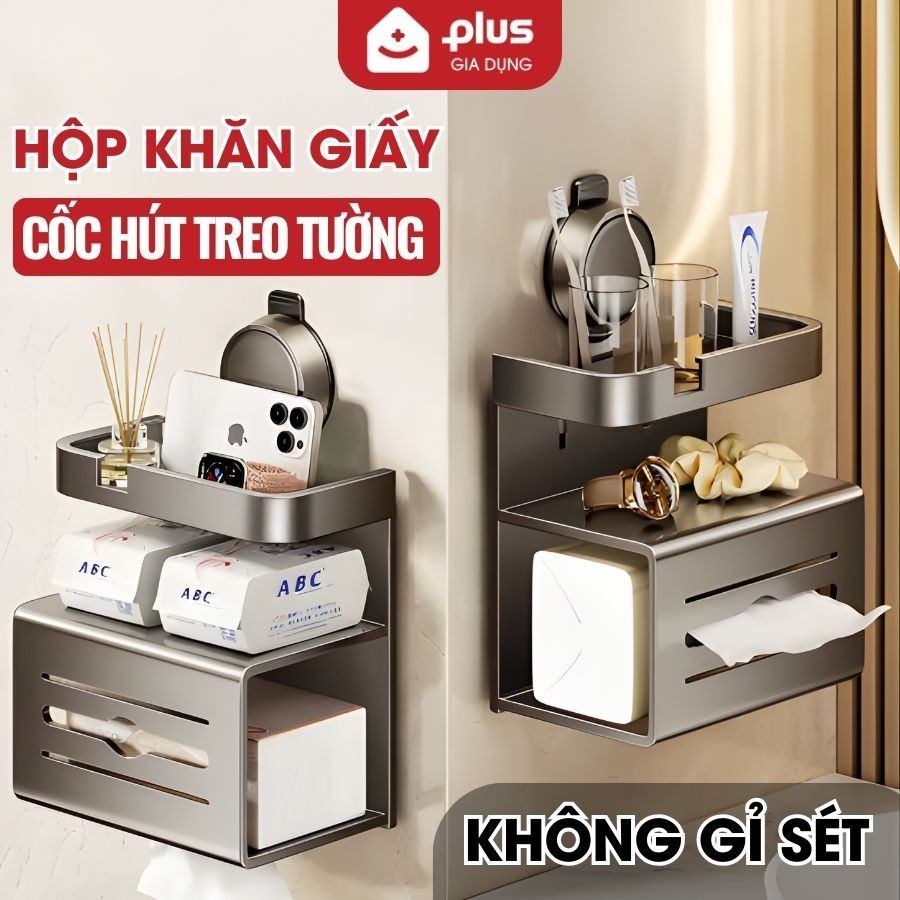 Hộp Đựng Khăn Giấy Treo Tường Cốc Hút Không Cần Khoan Đục, Hộp Khăn Giấy Nhôm Không Gỉ Cao Cấp LTENG