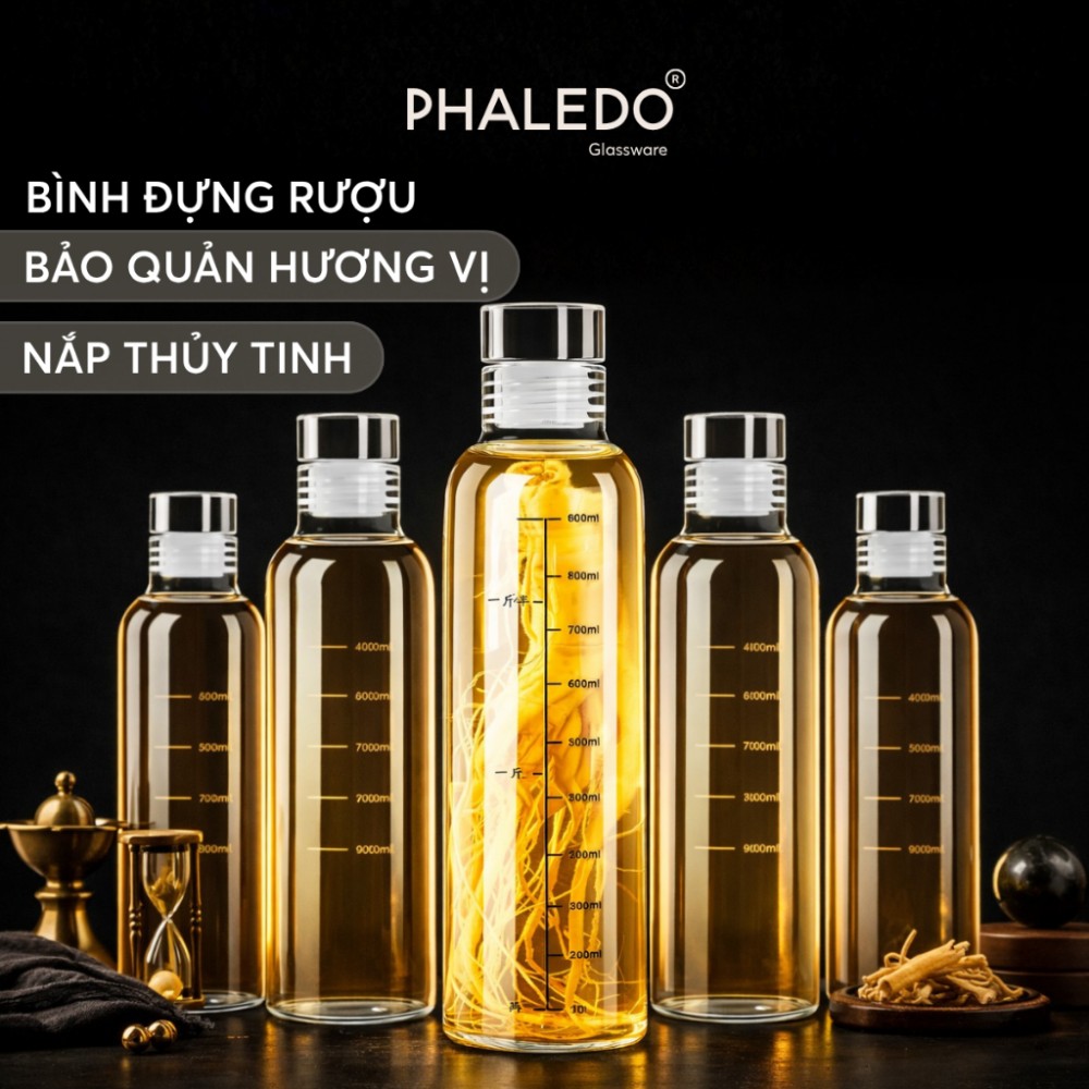 Bình Đựng Nước, Rượu Nắp Thủy Tinh borosilicate Cao Cấp Đa Năng Nắp Kín Khí Phaledo (PL-0932)
