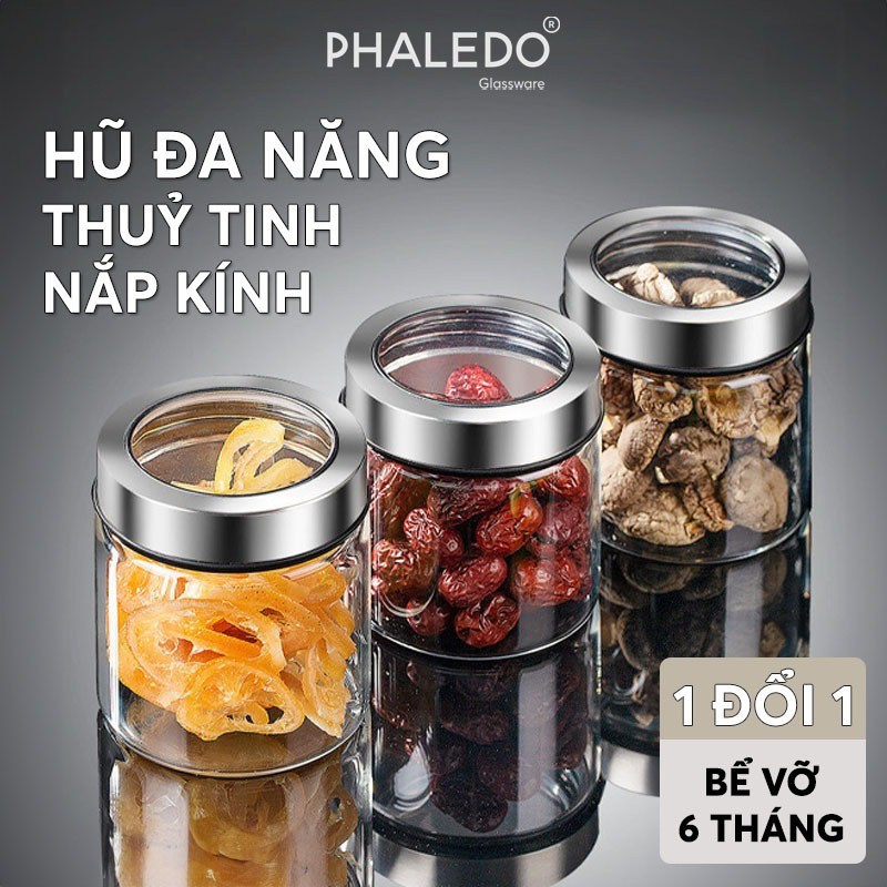 Hũ Thuỷ Tinh Có Nắp Inox, Lọ Thuỷ Tinh Nắp Inox Không Gỉ PHALEDO (P-0377)