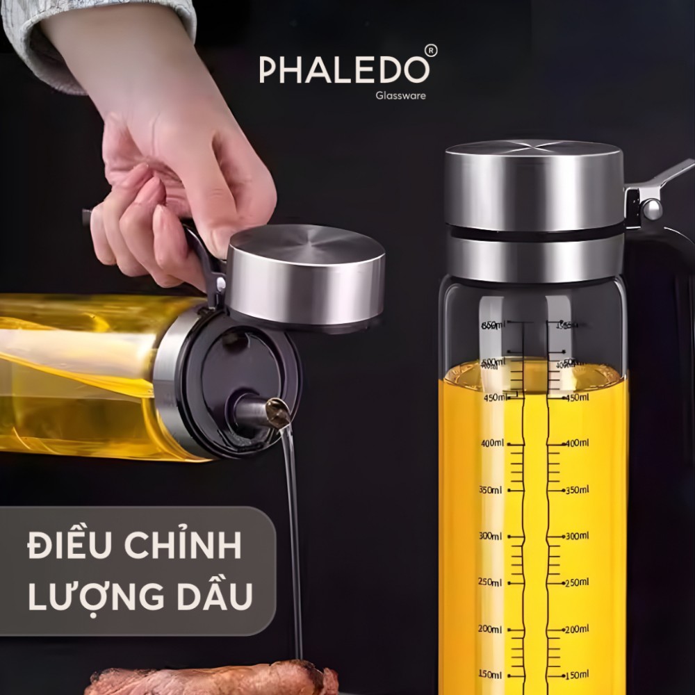Chai đựng dầu ăn, nước tương nắp inox 304 đậy kín, dùng 1 tay tiện lợi cho nhà bếp Phaledo (PL-0335)