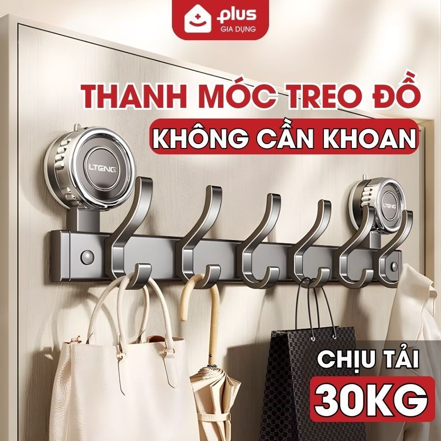 Thanh Treo Đồ Cốc Hút Không Khoan Tường, Chịu Tải 30Kg -Móc Treo Đồ Nhôm Hàng Không Cao Cấp Không Gỉ