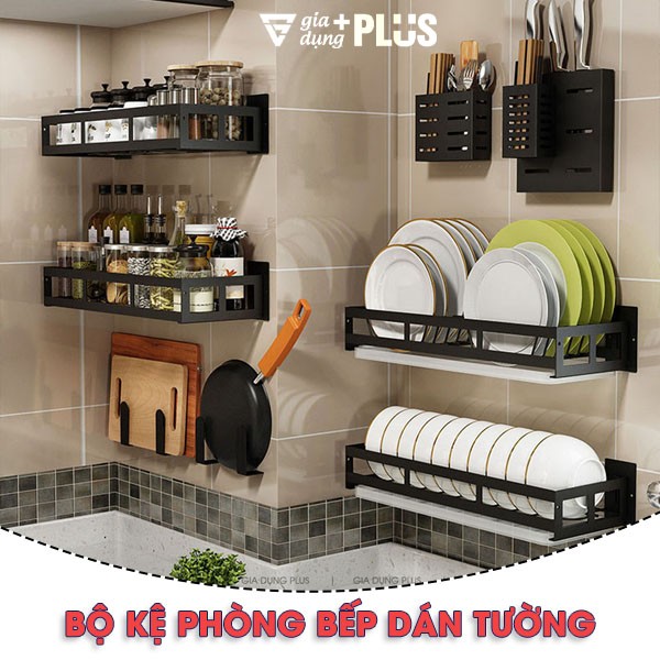 Bộ kệ giá phòng bếp bằng inox, sơn tĩnh điện dán tường cao cấp