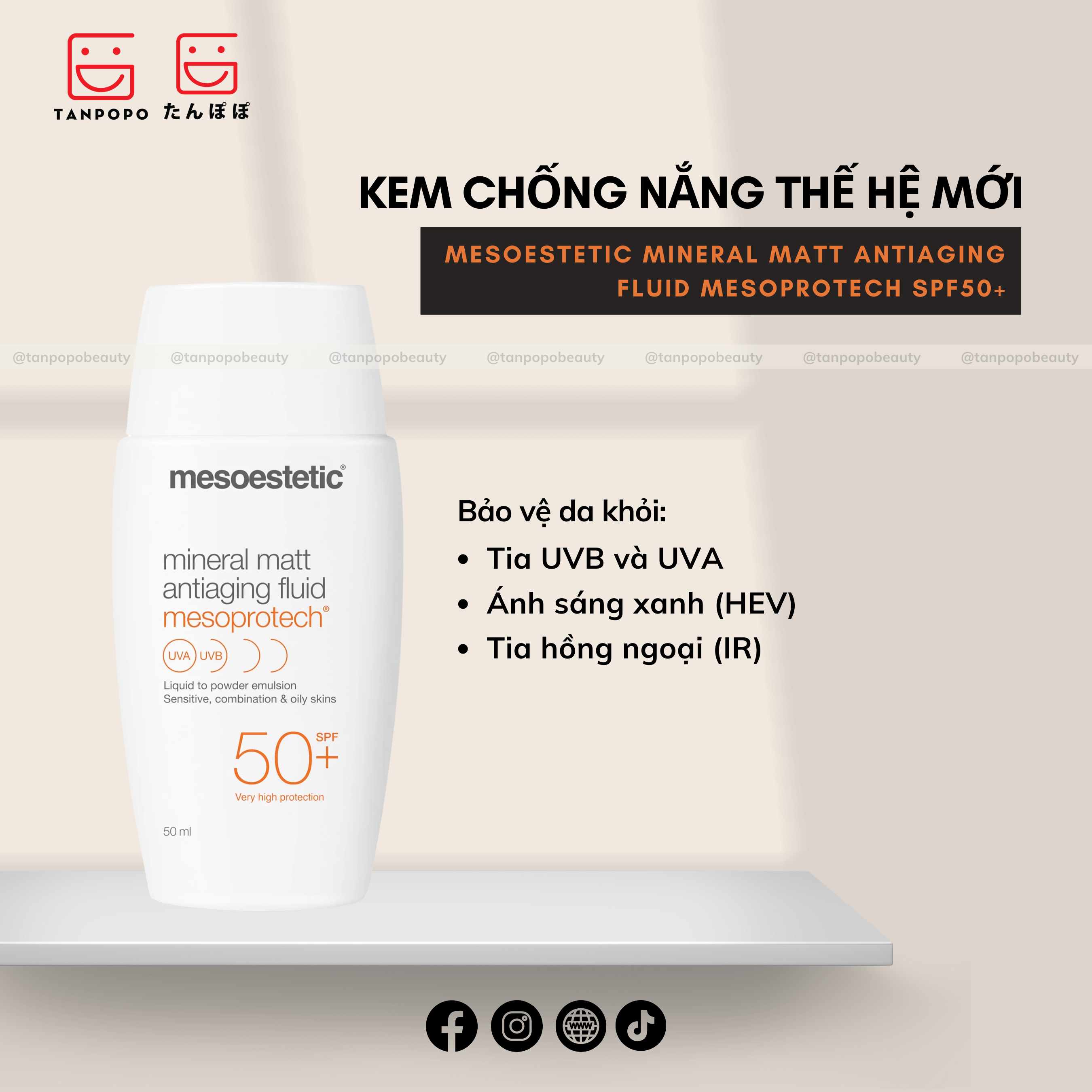 Kem Chống Nắng Mesoestetic Mineral Matt Antiaging Fluid Mesoprotech SPF50+ 50ml