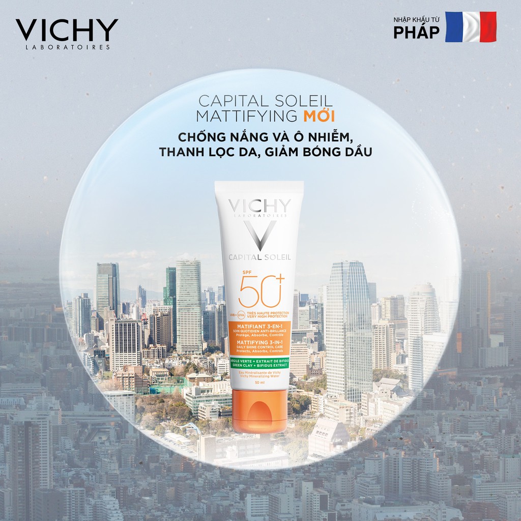 Kem Chống Nắng Vichy Capital Soleil Mattifying 3 In 1 SPF50 50ml (Vạch Xanh Lá)