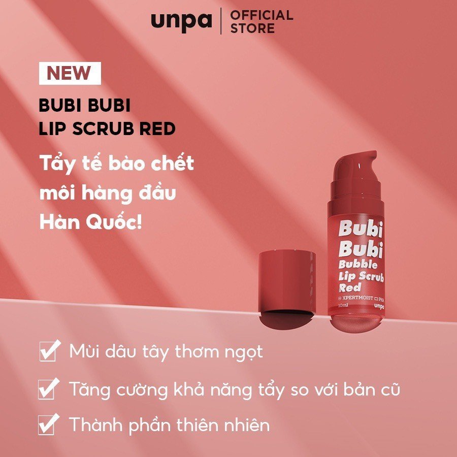 Tẩy Tế Bào Chết Môi Unpa Bubi Bubi Bubble Lip Scrub Red 10ml (Mẫu Mới) (Nhập Khẩu)