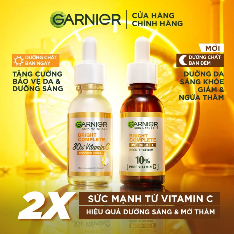 Tinh Chất Garnier Tăng Cường Sáng Da Mờ Thâm Ban Đêm 10% Vitamin C - Bright Complete Overnight Serum 30ml