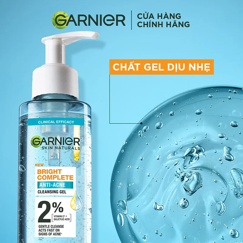 Gel Rửa Mặt Garnier Bright Complete Anti-Acne Cleansing Gel 120ml