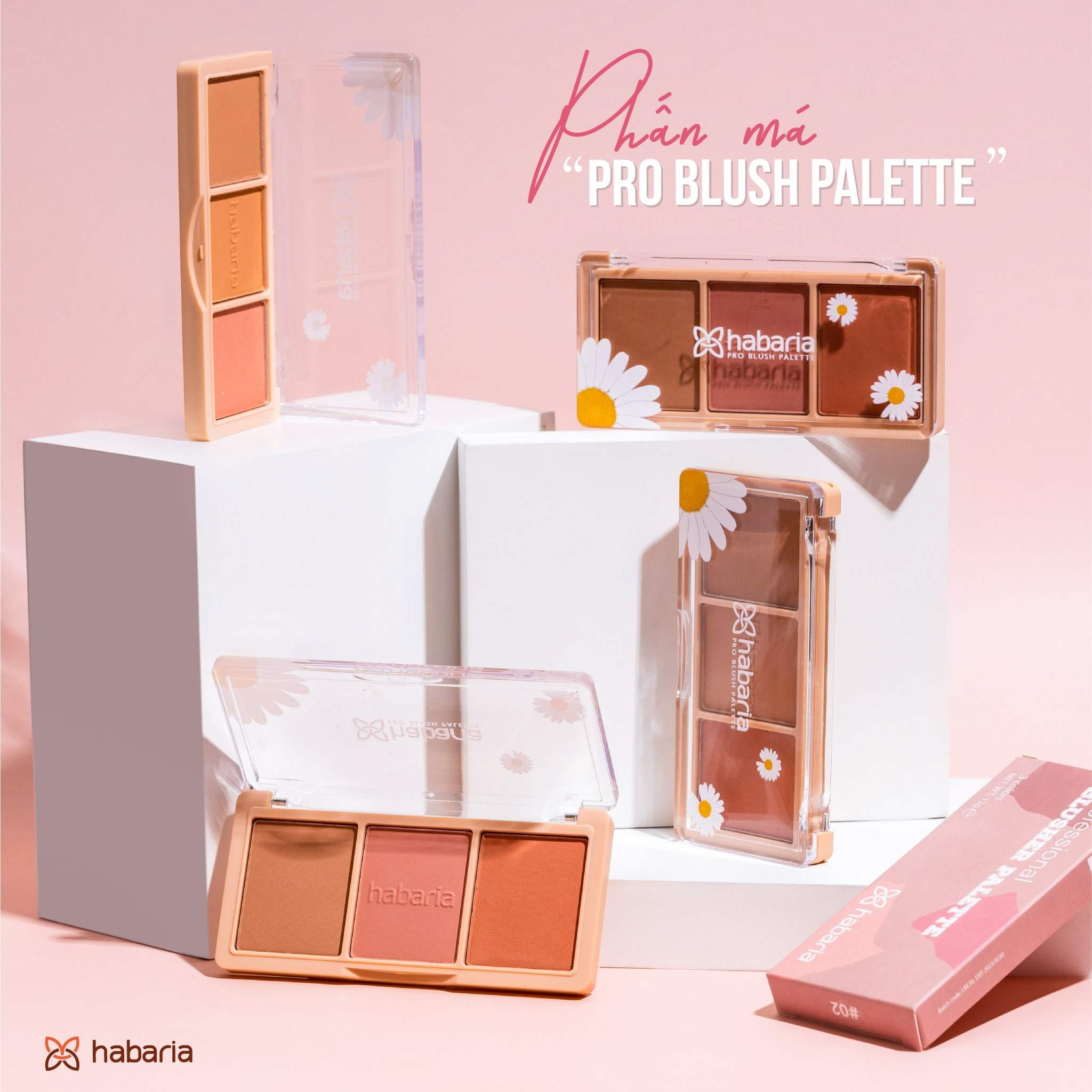 Bảng Phấn Má 3 Ô Habaria Pro 3 Colors Blusher Palette 12g