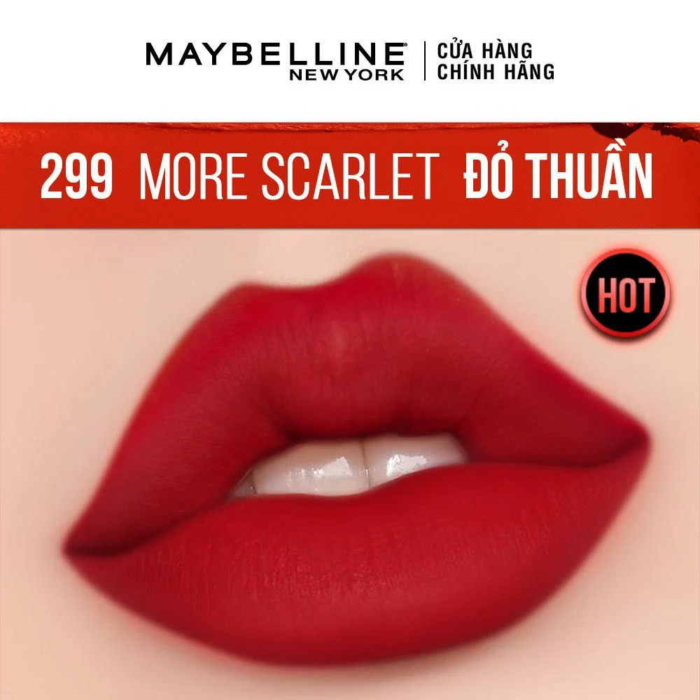 Son Thỏi Maybeline Ultimatte By Colorsensational Matte Lipstick - 299 More Scarlet (Đỏ Thuần)