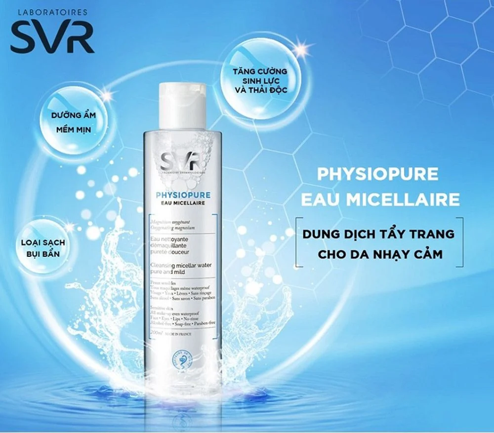 Nước Tẩy Trang SVR Micellar Dành Cho Da Nhạy Cảm Physiopure Eau Micellaire 200ml (Nhập Khẩu) (Mẫu Mới)