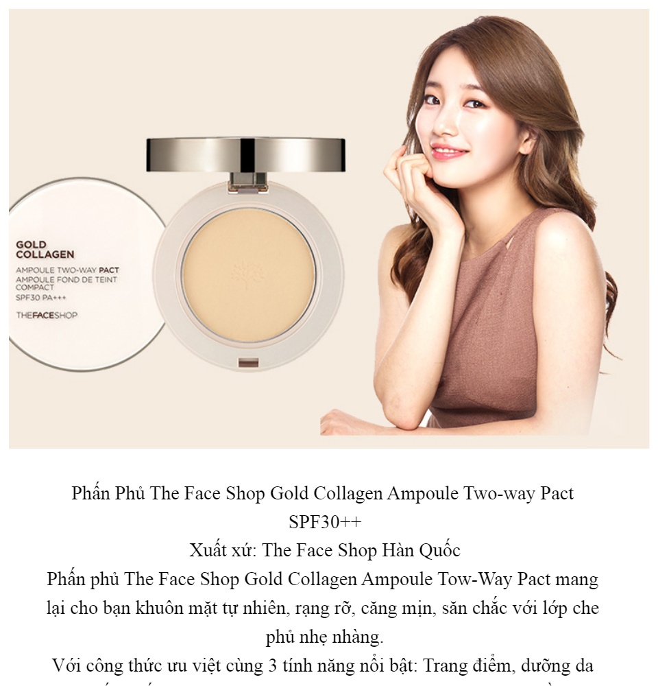 Phấn phủ The Face Shop Gold Collagen Ampoule Two Way Pact