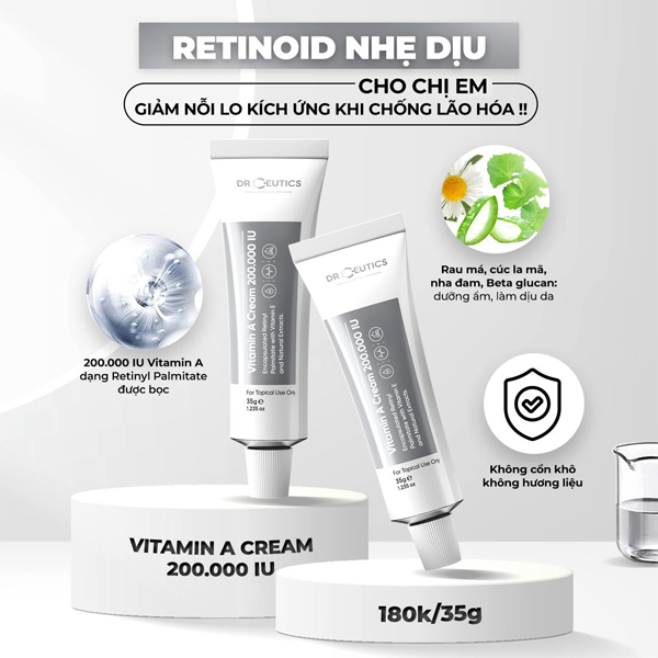 Kem Dưỡng Làm Sáng Da DrCeutics Vitamin A Cream 200.000 IU 35g