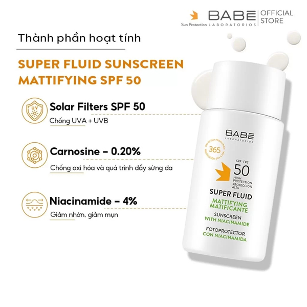 Kem Chống Nắng Babe Super Fluid Mattifying SPF50 50ml