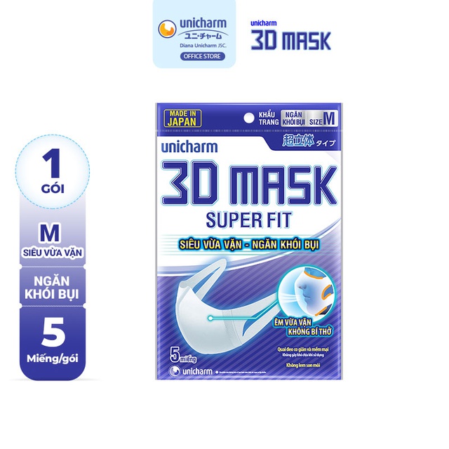 Khẩu Trang Ngăn Khói Bụi Unicharm 3D Mask Super Fit (5 Miếng)