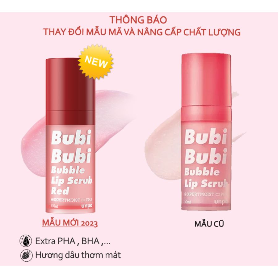 Tẩy Tế Bào Chết Môi Unpa Bubi Bubi Bubble Lip Scrub Red 10ml (Mẫu Mới) (Nhập Khẩu)