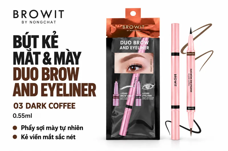 Bút trang điểm mắt và mày Browit Duo Brow And Eyeliner 03 Dark Coffee vỉ và bút 2 đầu