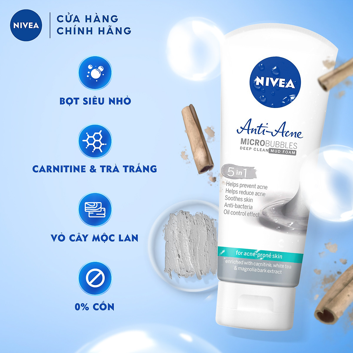 Sữa Rửa Mặt Dành Cho Nữ Nivea 5 in 1 Anti Acne 100g